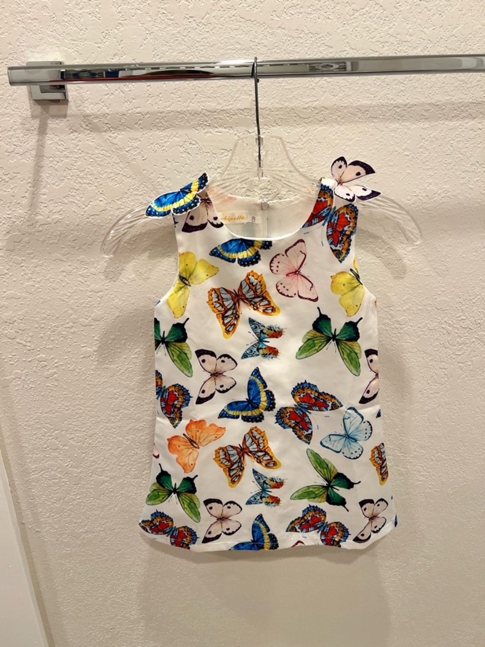 Butterfly Print Sleeveless Girl Dress Top - Multi